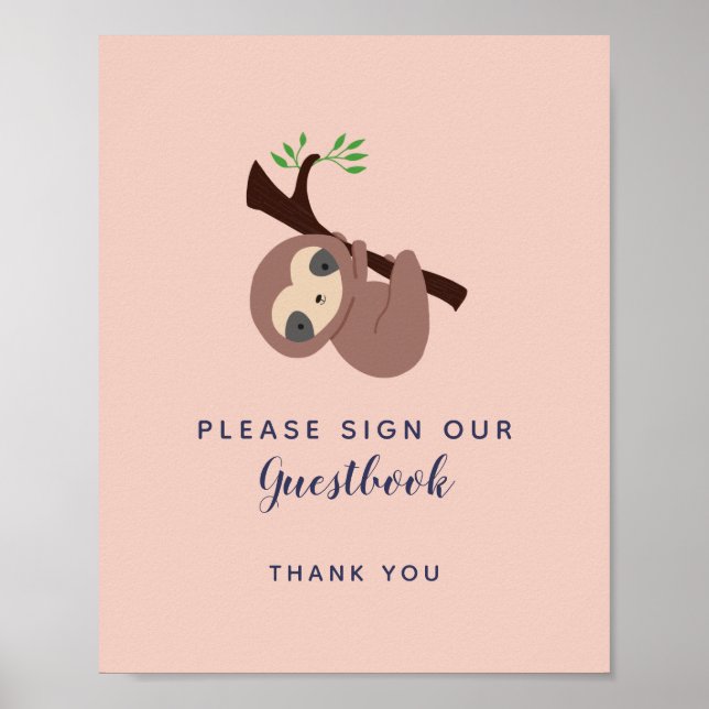 Sloth Baby Dusche Unterschreiben Sie unser Gästebu Poster (Vorne)