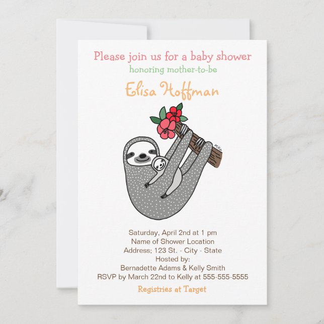 Sloth-Baby-Duschen-Einladungniedliches Einladung (Vorderseite)