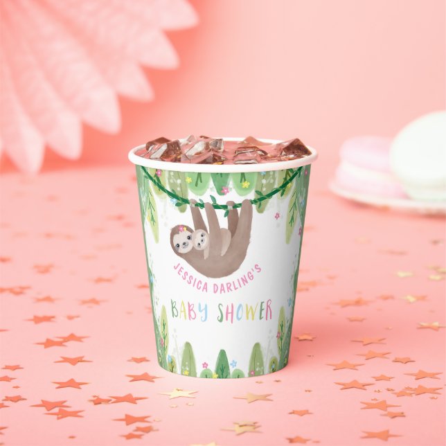 Sloth Baby Girl Duwer Jungle Thema Pappbecher (Insitu)