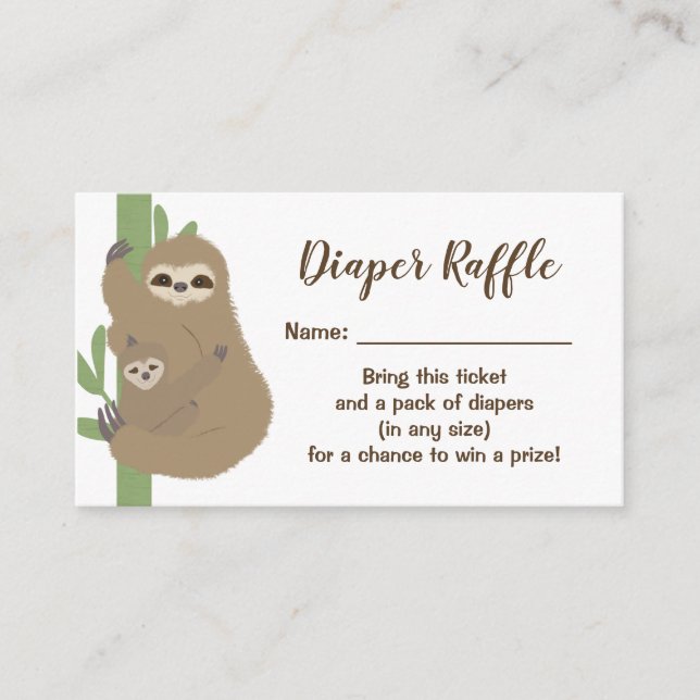 Sloth Baby Showdiaper Raffle Ticket Begleitkarte (Vorderseite)