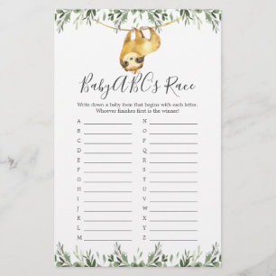 Sloth Baby Shower ABCs Race Game