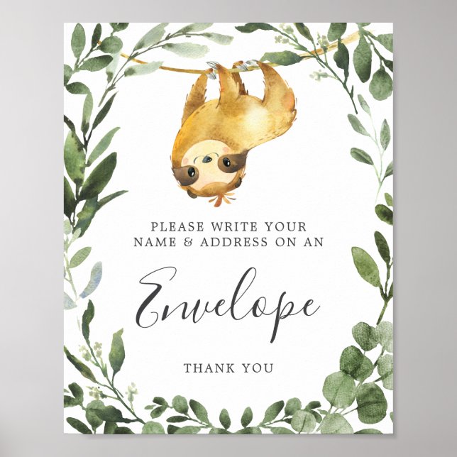 Sloth Baby Shower Address Envelope-Zeichen Poster (Vorne)