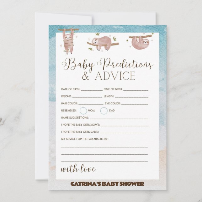 Sloth Baby Shower - Bearbeitbarer Name, 12x18 Einl Einladung (Vorderseite)