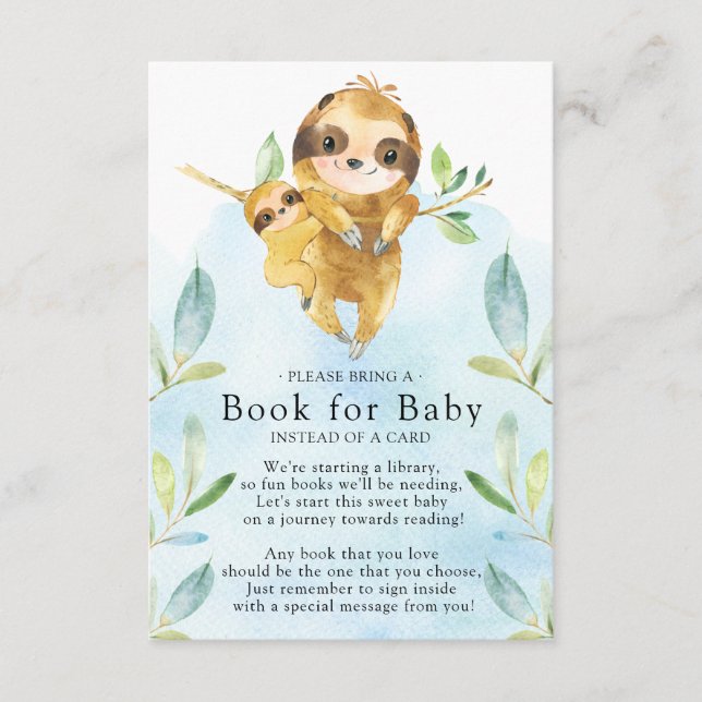 Sloth Baby Shower Book for Baby Card Begleitkarte (Vorderseite)