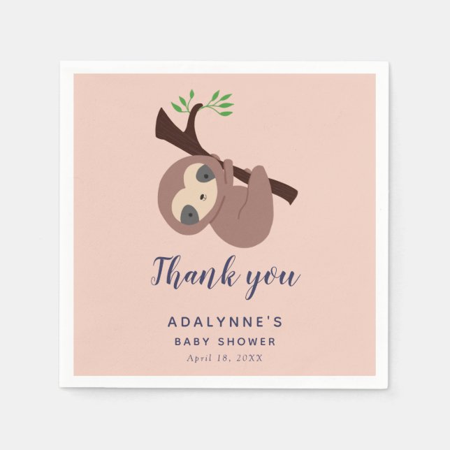 Sloth Baby Shower Danke, Script Niedlich Simple Serviette (Vorderseite)