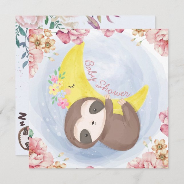 Sloth Baby Shower Einladung (Vorne/Hinten)