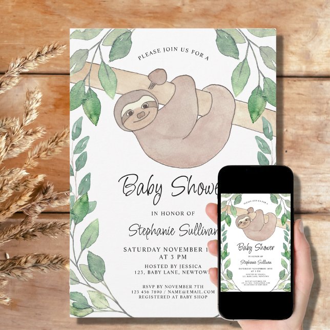 Sloth Baby Shower Einladung (Von Creator hochgeladen)