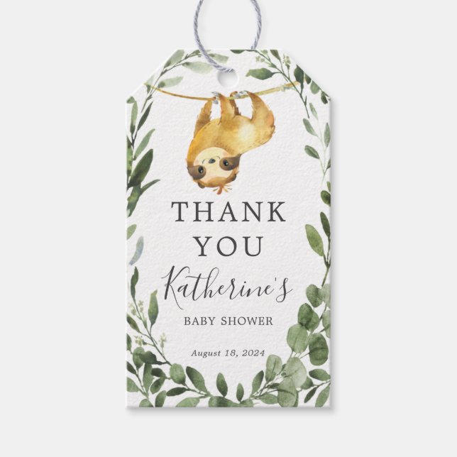 Sloth Baby Shower Favor Tag Geschenkanhänger (Vorderseite)