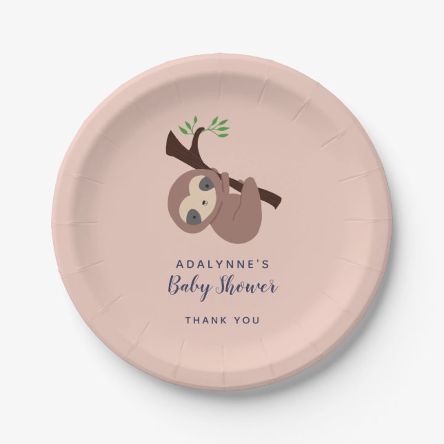 Sloth Baby Shower Gender Neutral Script Niedlich Pappteller (Vorderseite)