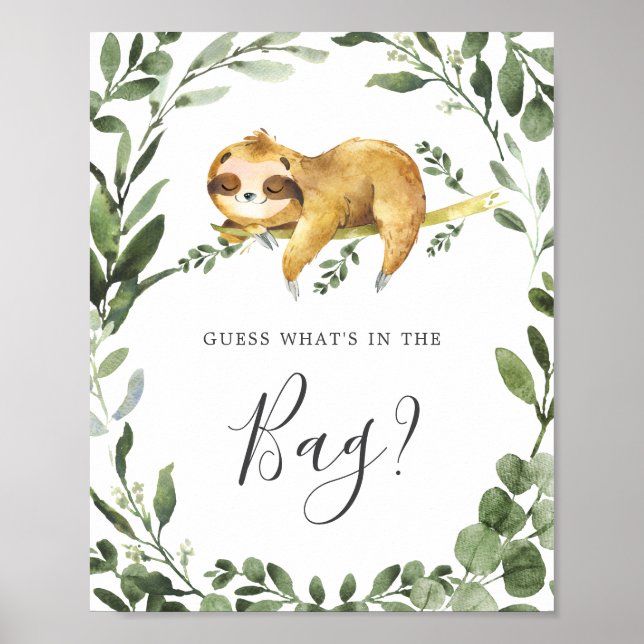 Sloth Baby Shower Guess Was ist im Bag Game? Poster (Vorne)