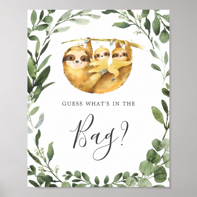 Sloth Baby Shower Guess Was ist im Bag Game? Poster (Vorne)