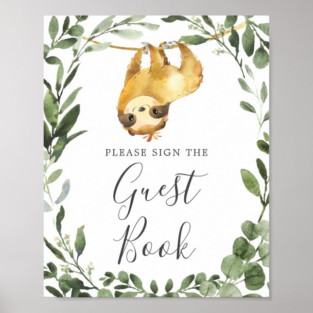 Sloth Baby Shower Guestbook Sign Poster (Vorne)
