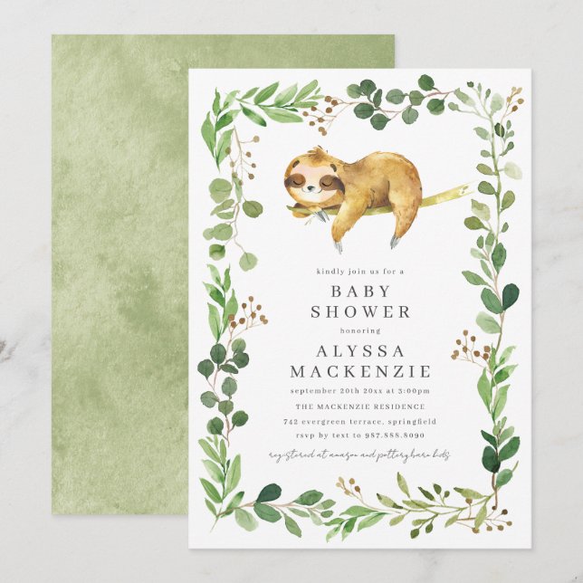 Sloth Baby Shower Invitation Einladung (Vorne/Hinten)