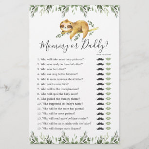 Sloth Baby Shower Mommy oder Daddy Game