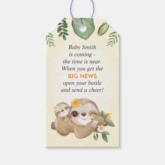 Sloth Baby Shower Wild Sprinkle Mini Flasche Gefal Geschenkanhänger (Vorderseite)