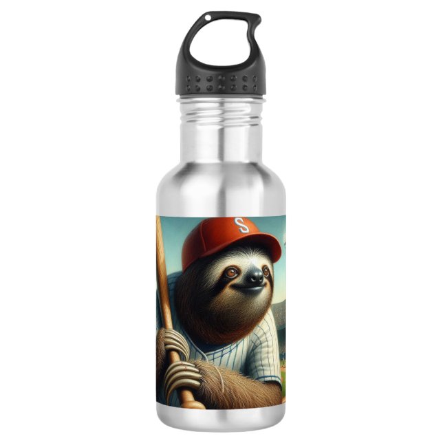 Sloth Baseball Player Edelstahlflasche (Vorderseite)