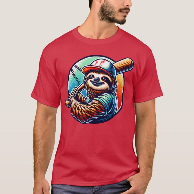 Sloth Baseball Player Funny Sports Design boy frie T-Shirt (Vorderseite)