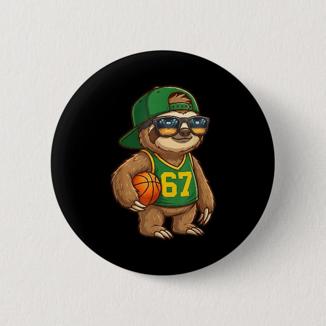 Sloth Basketball 67 Gen Alpha Slang Srts Men Boys  Button (Vorderseite)