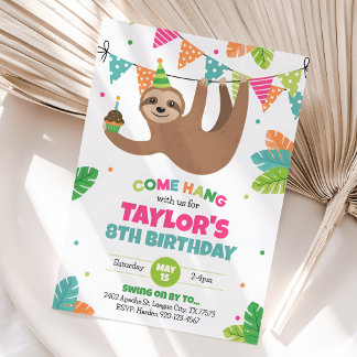 Sloth Birthday Einladung, Sloth Party Einladung
