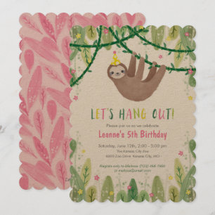 Sloth Birthday Party in Pink & Gelb Einladung
