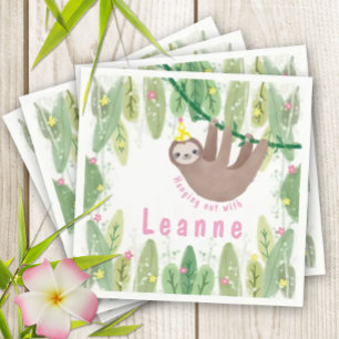 Sloth Birthday Party in Pink & Gelb Serviette