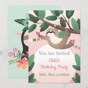 Sloth Birthday Party Invitation