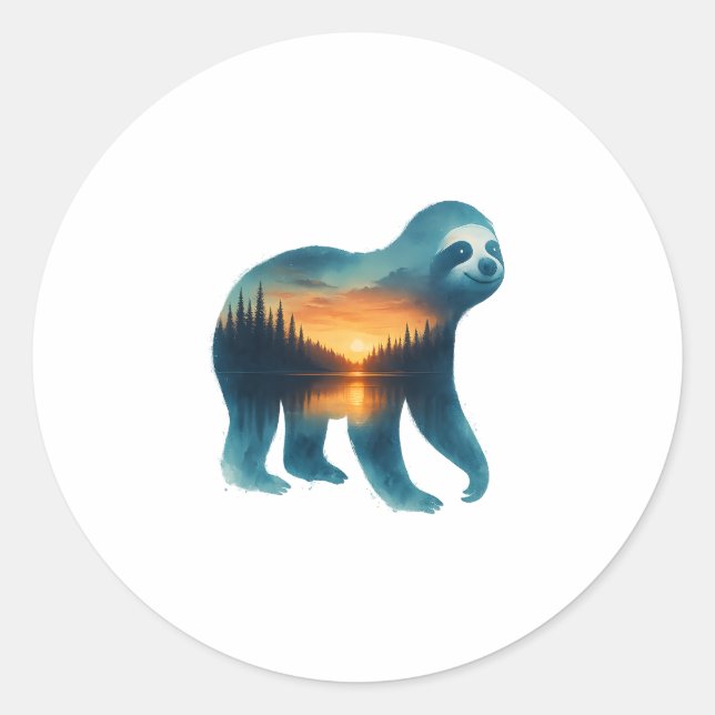Sloth Camping Lover Runder Aufkleber (Vorderseite)