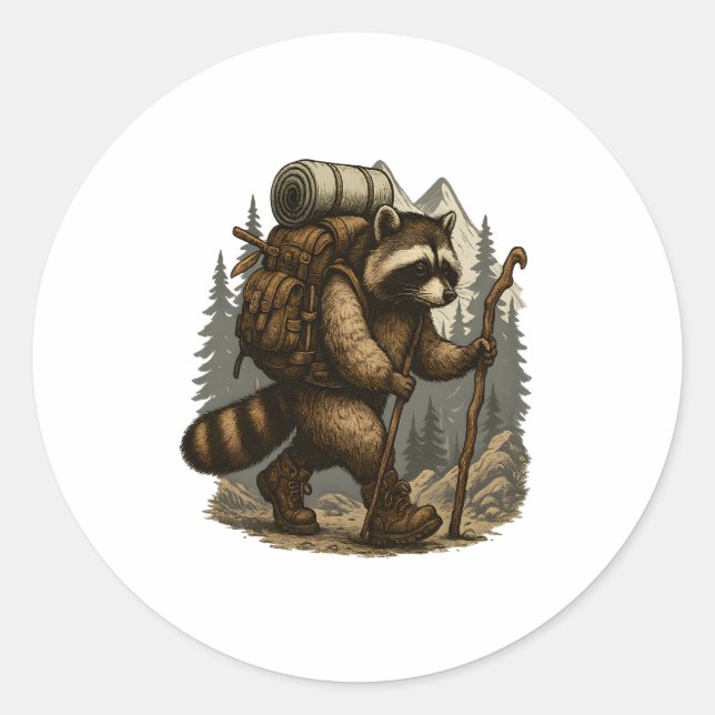 Sloth Camping Wandern Runder Aufkleber (Vorderseite)