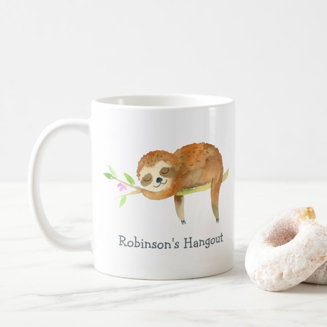 Sloth Cartoon personalisiert Kaffeetasse (Mit Donut)