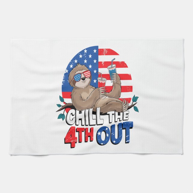 Sloth Chill the 4th out Patriotic USA Geschirrtuch (Horizontal)