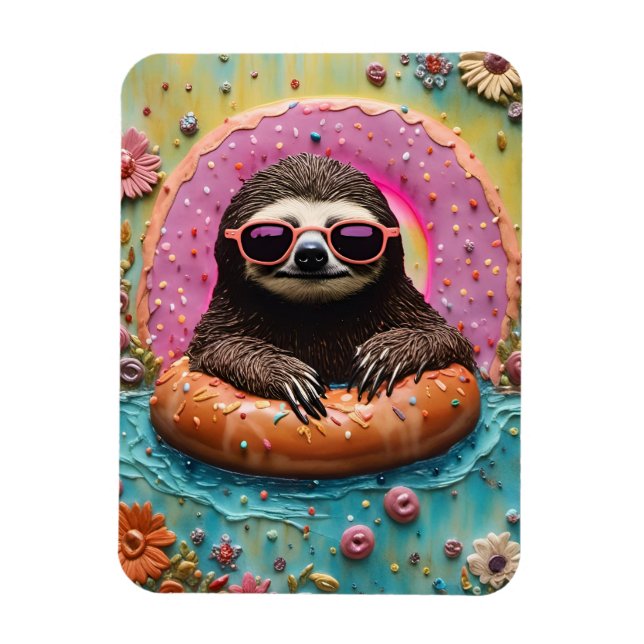 Sloth Chilling in einem Floating Donut Funny Colla Magnet (Vertikal)