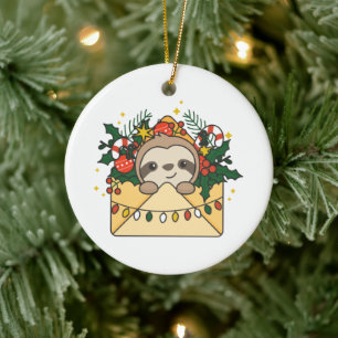 Sloth Christmas Letter Winter Animals Sloths Keramik Ornament