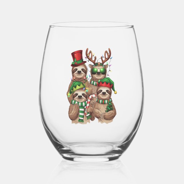 Sloth Christmas Merry Slothmas Sloth Lover Geschen Weinglas Ohne Stiel (Rückseite)