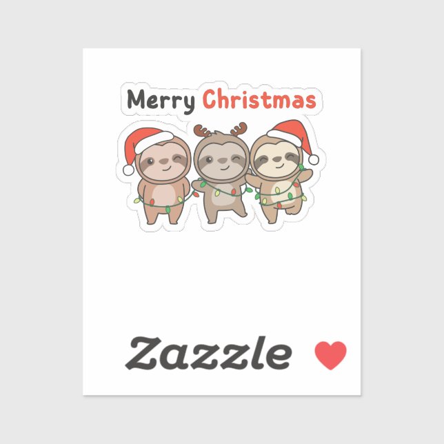 Sloth Christmas Niedlich Sloths Frohe Weihnachten Aufkleber (Blatt)