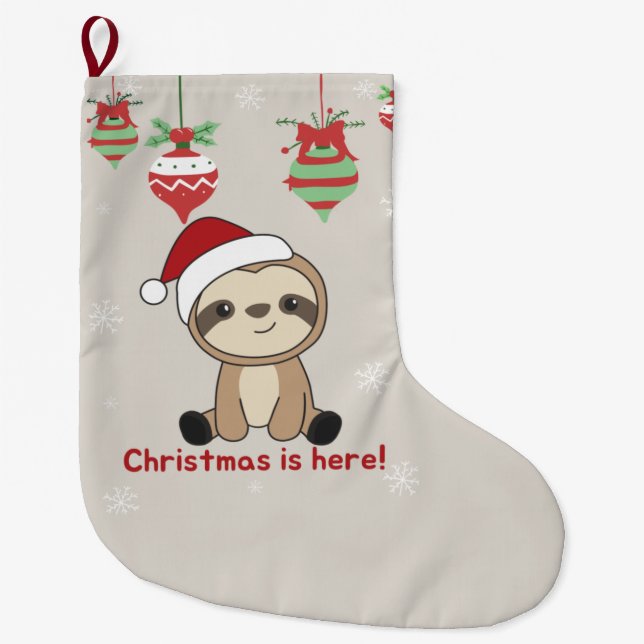 Sloth Christmas Snow Winter Animals Sloths Large C Großer Weihnachtsstrumpf (Vorderseite)
