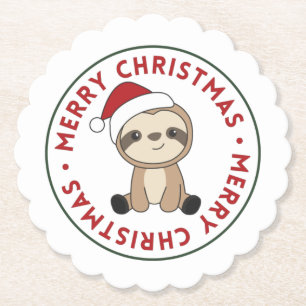 Sloth Christmas Snow Winter Animals Sloths Paper C Untersetzer