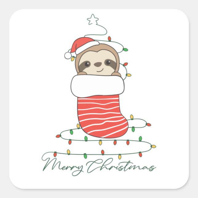 Sloth Christmas Snow Winter Animals Sloths Quadratischer Aufkleber (Vorderseite)