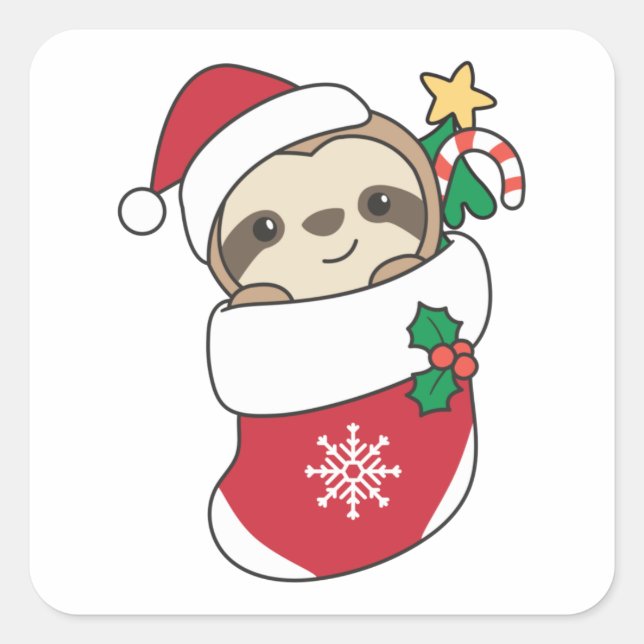Sloth Christmas Snow Winter Animals Slots Quadratischer Aufkleber (Vorderseite)