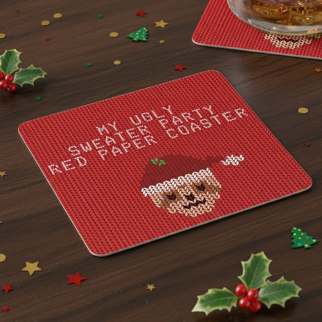 Sloth Christmas Sweater Party Paper Untersetzer (Merry Slothmas! Just add your party details to these festive sloth paper coasters)