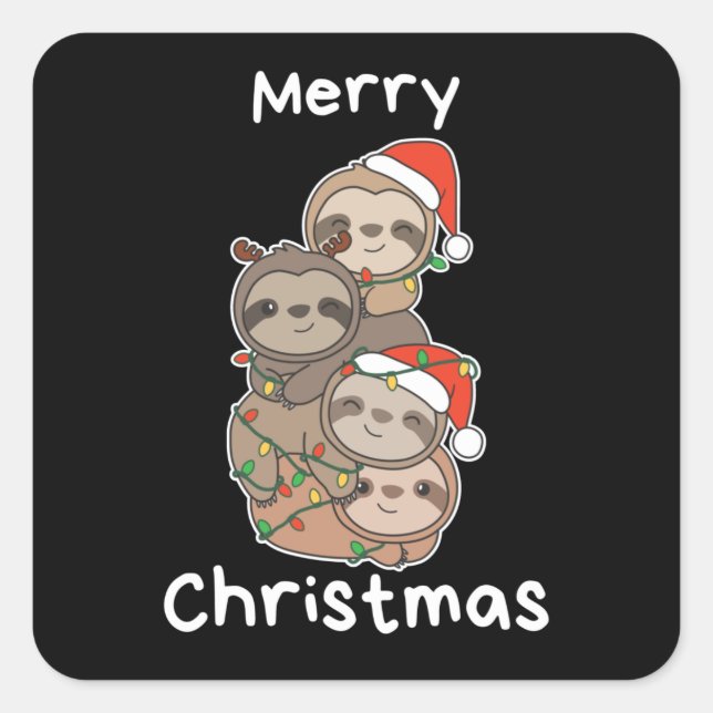 Sloth Christmas Tree Christmas Animals Sloths Squa Quadratischer Aufkleber (Vorderseite)