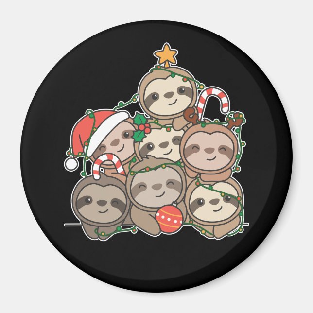 Sloth Christmas Tree Drôle Animal Christmas Magnet (Devant)
