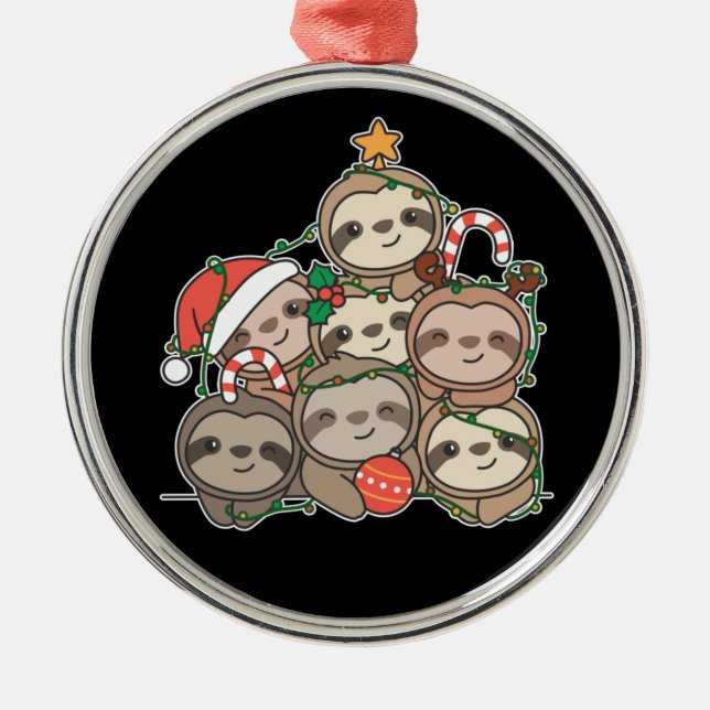 Sloth Christmas Tree Funny Animal Christmas Cerami Ornament Aus Metall (Vorne)