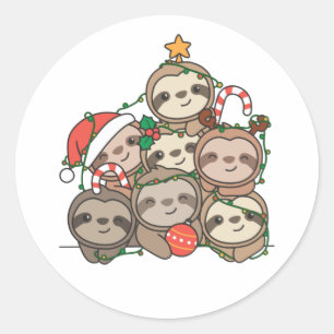 Sloth Christmas Tree Funny Runder Aufkleber