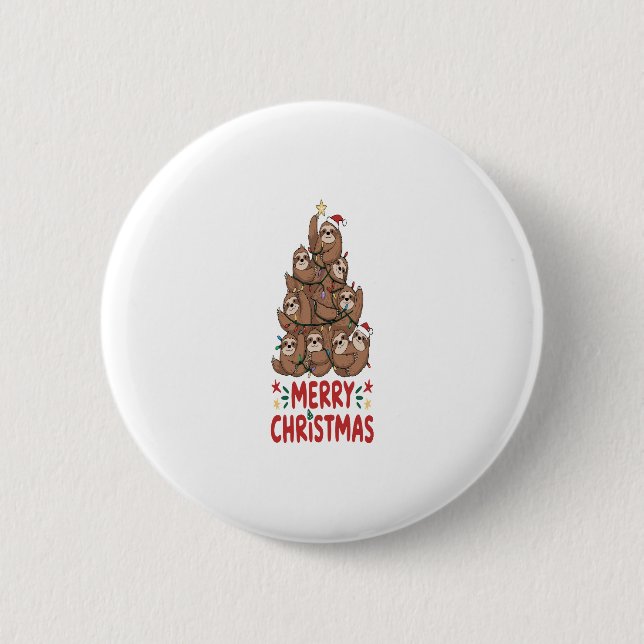 Sloth Christmas Tree Merry Holiday Button (Vorderseite)