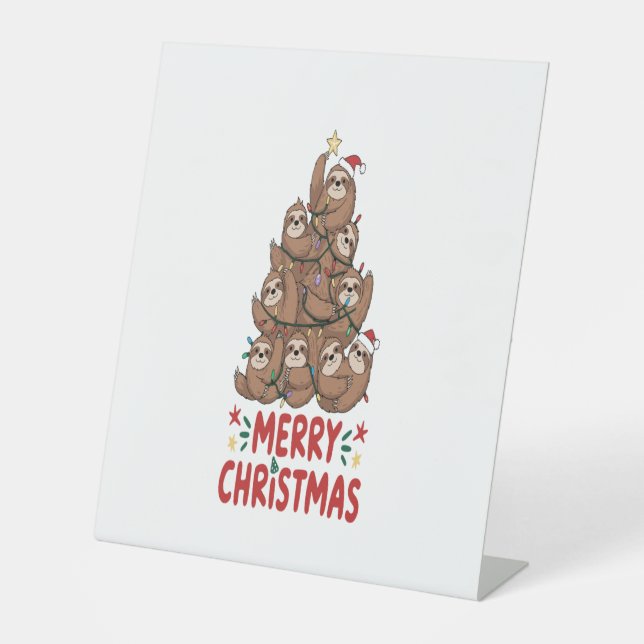 Sloth Christmas Tree Merry Holiday Sockelschild (Vorderseite)