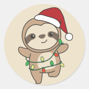 Sloth Christmas Winter Animals Sloths Classic Roun Runder Aufkleber