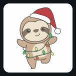 Sloth Christmas Winter Animals Sloths Quadratischer Aufkleber<br><div class="desc">Die Sloth at Christmas with fairy lights. Funny animals with ohrts and snow for the holidays. In Sweet Christmas Greeting. Sloths are cute animals and perfect for Christmas.</div>