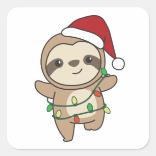 Sloth Christmas Winter Animals Sloths Quadratischer Aufkleber