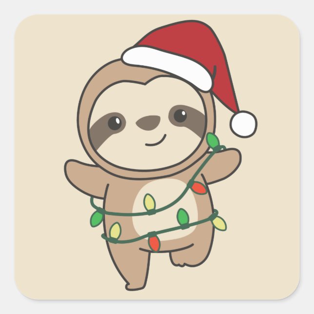 Sloth Christmas Winter Animals Sloths Square Stick Quadratischer Aufkleber (Vorderseite)