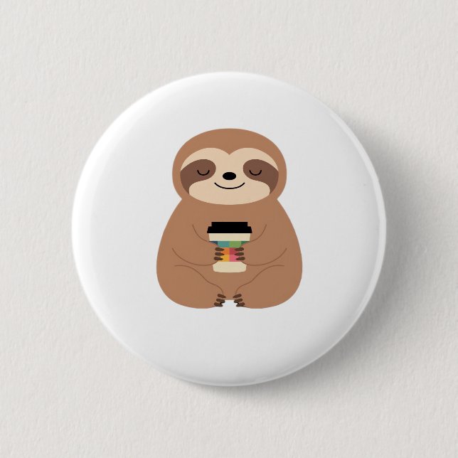 Sloth Coffee Time Classic T - Shirt Button (Vorderseite)